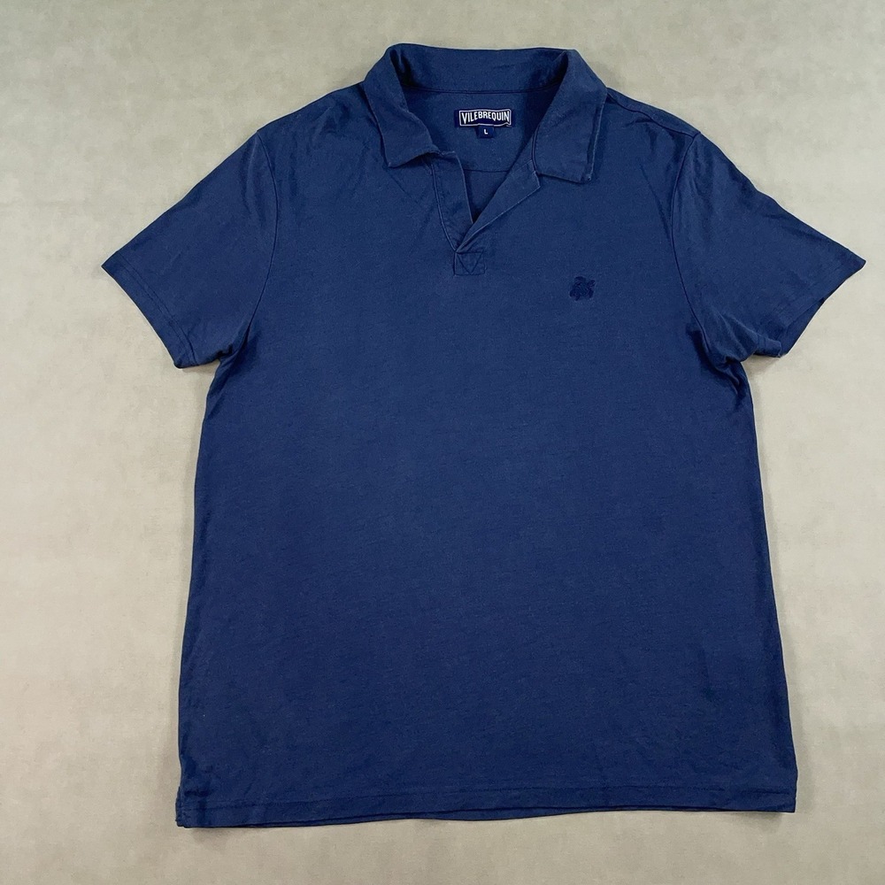 VILEBREQUIN Polo Shirt Men's Large Tencel Navy Blue Luxury Resort Quiet Luxury